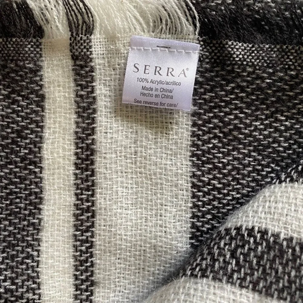 SERRA Oversized Classic Stripped Cozy Blanket Scarf Wrap Fringe Trim One Size